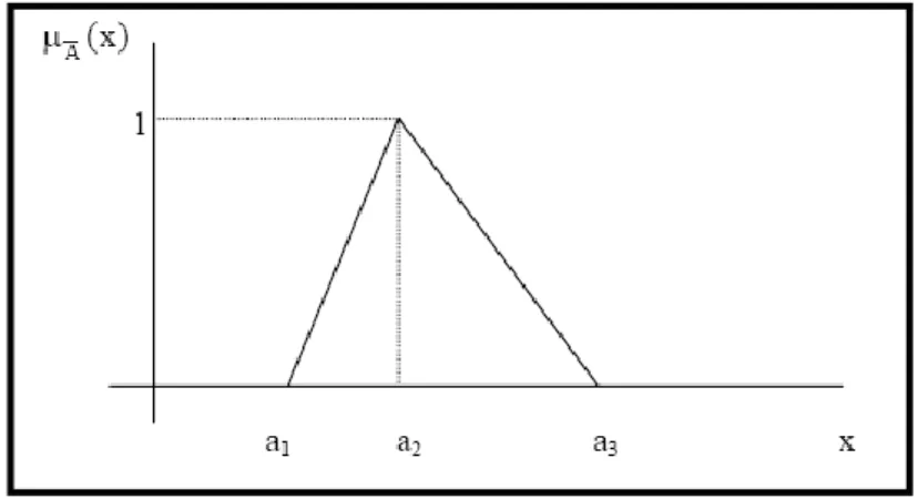 Figura 1.5 Número borroso triangular A  [ , a a a 1 2 , 3 ] . 