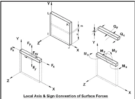 Fig. 2.5 Ejes locales y conversión de signos de las solicitaciones del surface. 
