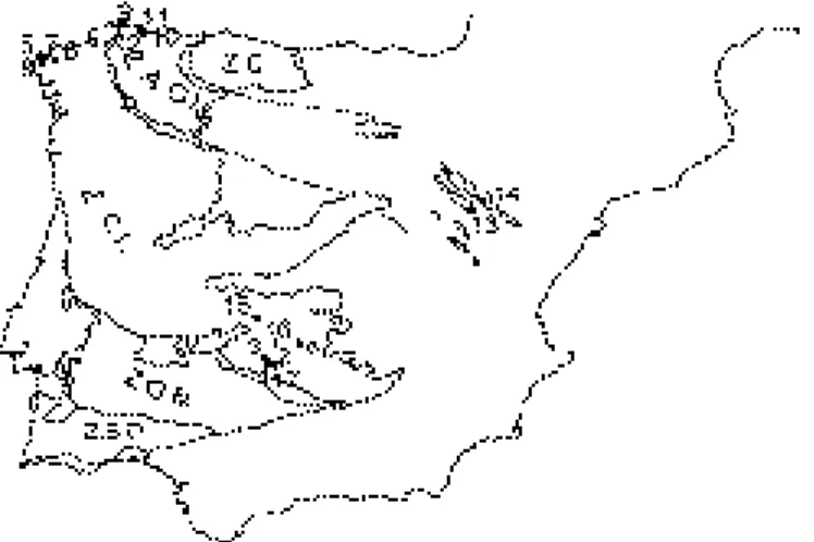 Figura 3.1. Mapa de situación de las estaciones de muestreo. (Z.C.= Zona Centroibérica; Z.A.O.L.=