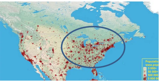 Figura 14. Mapa de densidad de población de Estados Unidos  Adaptado de: http://poblacion.population.city/estados-unidos/  