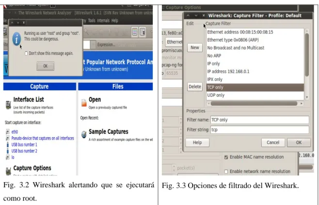 Fig.  3.2  Wireshark  alertando  que  se ejecutará como root.