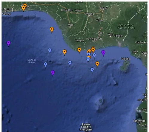 Figura 6-3 – Mapa de ataques en el golfo de guinea en directo 