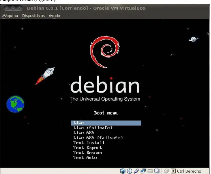 Figura 8. Menu del LiveDVD de Debian 6.0.1