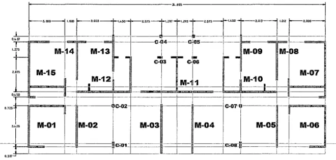 Fig.  4.3: Configuración estructural en planta de muros de la Edificación Convencional