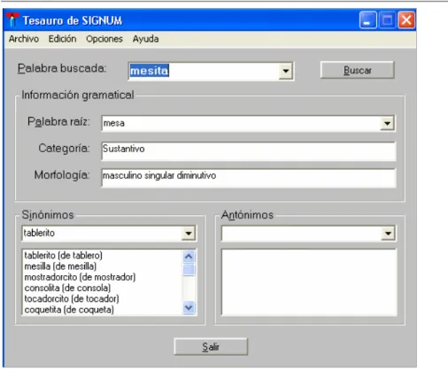 Figura 6 Interfaz del Tesauro de SIGNUM. 