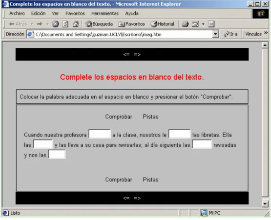 Figura 10 Actividad de completar espacios en blanco, creado con Hot Potatoes versión 5.4.