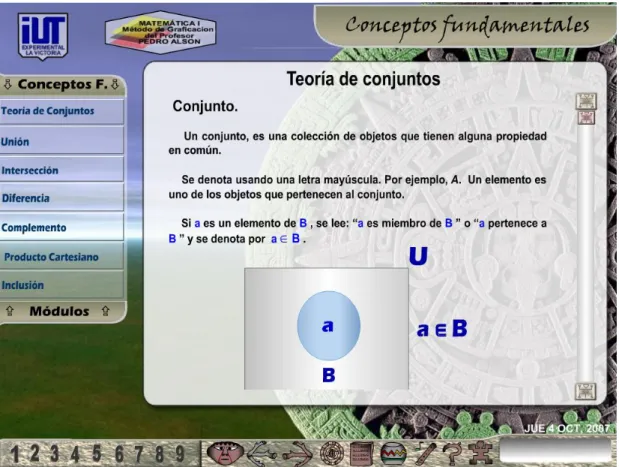 Fig. 18. Módulo Conceptos Fundamentales, sub módulo Teoría de Conjuntos 