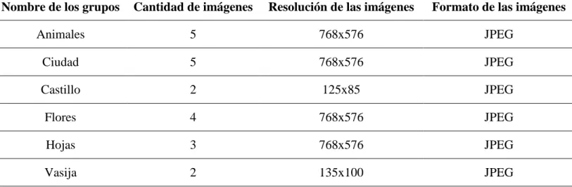 Tabla 2.1. Características de las imágenes a procesar. 