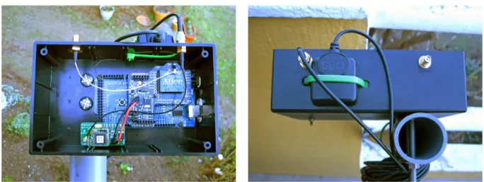 Figure 2.22: Mobile node made with an Arduino Mega, XBee and GPS receivers, mounted on a pole.