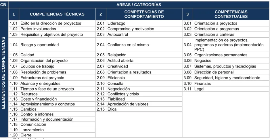 Cuadro Nº 14: Áreas y Elementos de Competencia del NCB / ICB 3ra Edición 2009 
