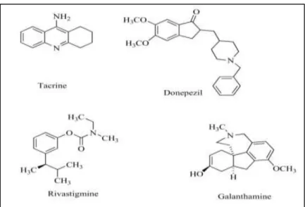 Figura 1-8 Fármacos inhibidores de la colinesterasa usados en el tratamiento  de la enfermedad de Alzheimer 