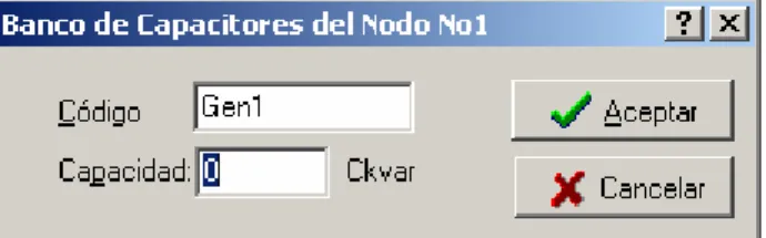 Fig 1.16 Ventana de la entrada de datos del banco de capacitores. 