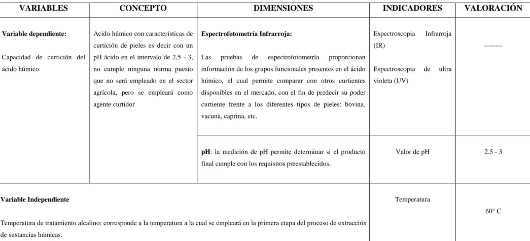 Tabla 1-3: Operacionalización de las variables 