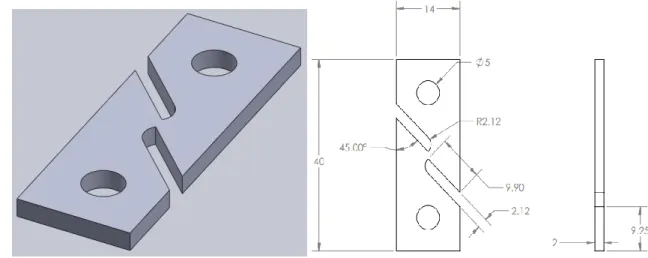 Figura 2.4: Modelo CAD y medidas de la probeta P10. 