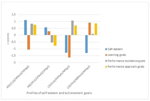 Figure 2. Graphical representation of profiles of self-esteem and achievement goals. Note