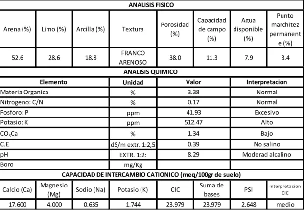 Cuadro 10: Resultado del Análisis de Suelo  