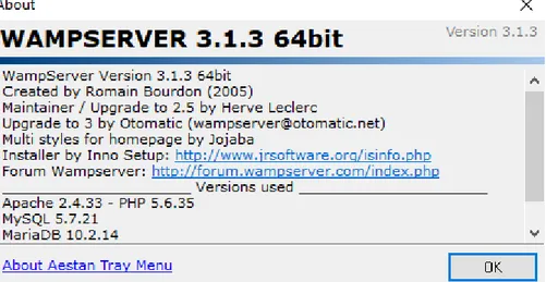 Figura 44: Informació de la versió instal·lada en el sistema de Wamp