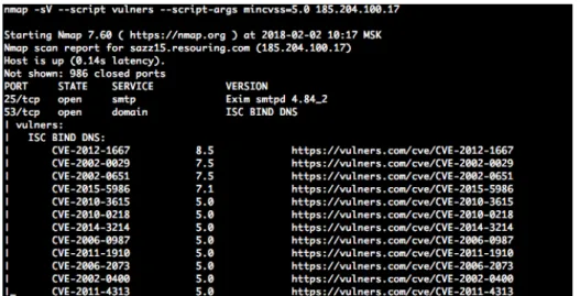 Figura 2.3: Exemple d’execució de nmap amb l’script vulners