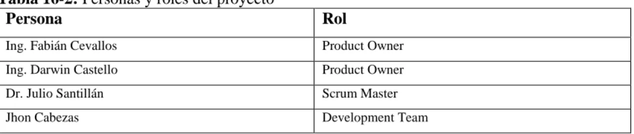 Tabla 16-2: Personas y roles del proyecto 