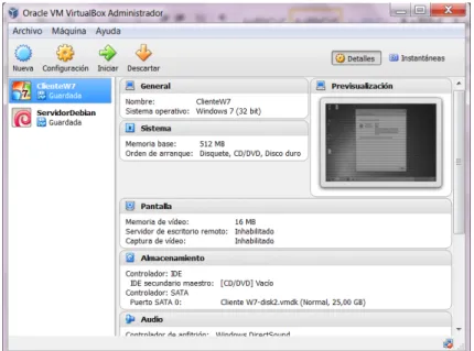 Figura 2.3 Área general de trabajo de VirtualBox. 