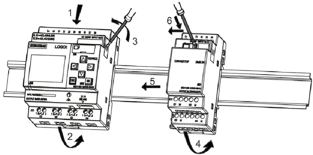 Figura 3-3 Montaje de relé programable y módulo de expansión 