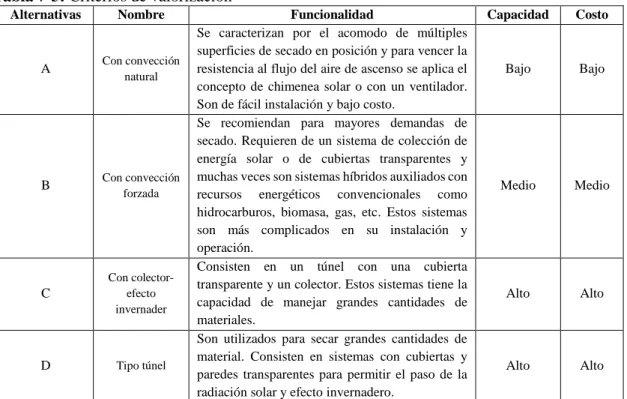 Tabla 8-3:  Ponderación de los criterios de valorización 