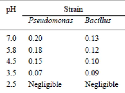 Table 3. Maximum specific growth rates (h -1 ) of the two dominant bacterial strains at different pHs 