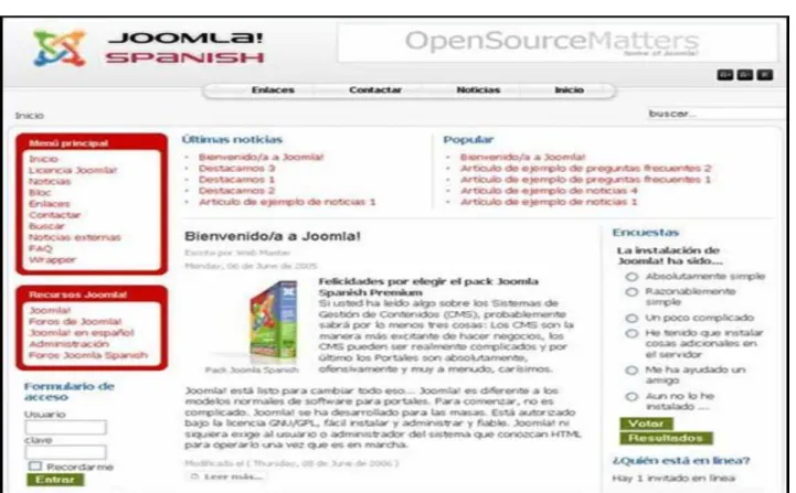 fig. 6 Ilustra de un Sitio Web diseñado mediante la herramienta de programación Joomla!.