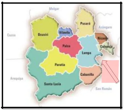 Figura 2: División política de la provincia de Lampa  Fuente: Municipalidad distrital de Calapuja (2008) 