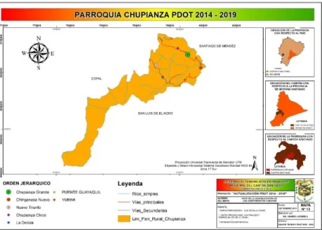 Figura VII- 1: Mapa de Jerarquización de los asentamientos humanos de la parroquia Chupianza  Nota: Gobierno Autónomo Descentralizado Parroquial Chupianza (2015) 