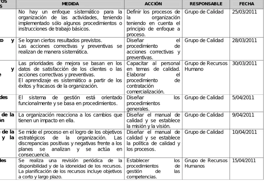 Tabla 3.1. Resultado del diagnóstico y plan de acción.