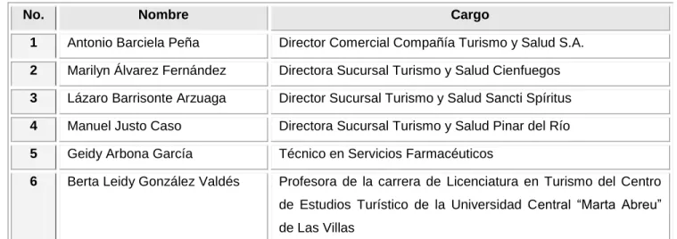 Tabla 10. Expertos seleccionados 