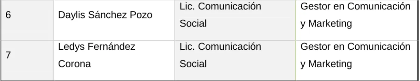 Tabla 2.3. Información de los expertos. 