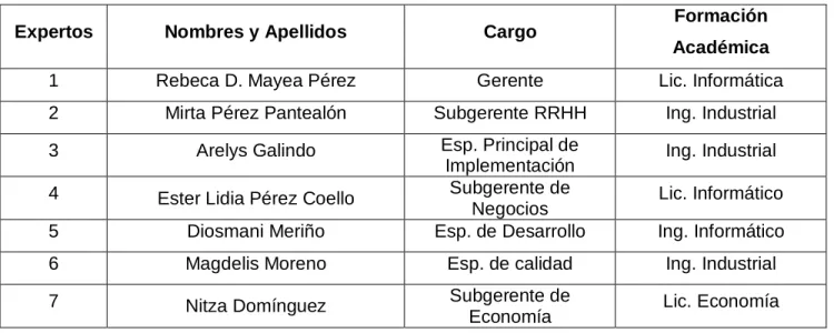 Tabla 3.1. Relación de integrantes del grupo de trabajo. 