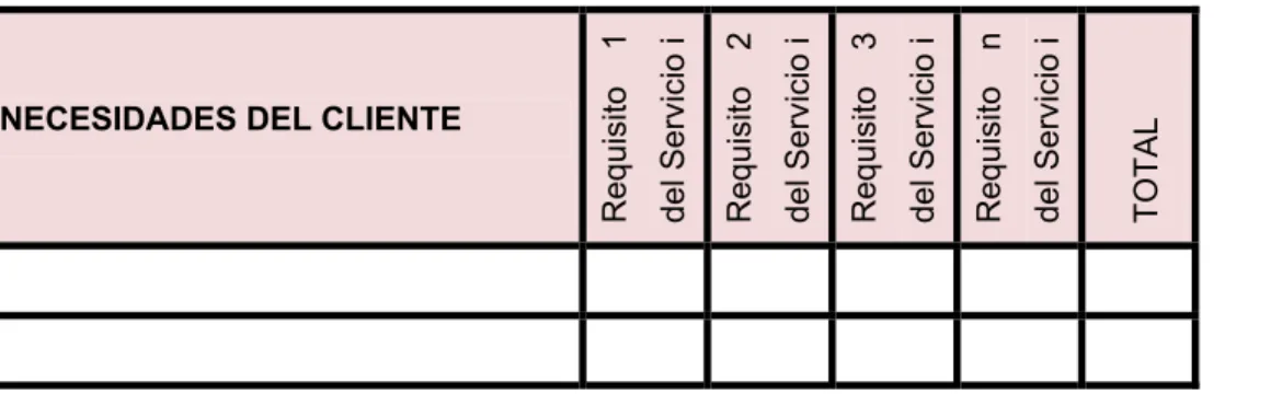 Tabla 2.1: Formato Evaluación de las necesidades del cliente y requisitos del servicio de TB 