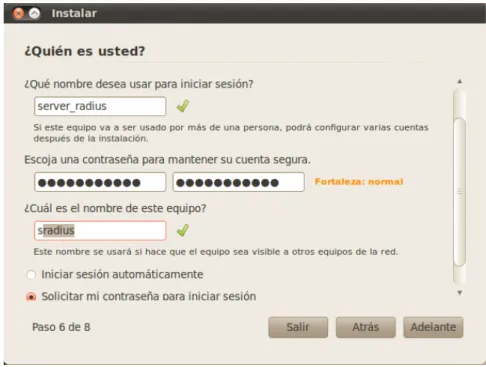 Figura 3.5. Instal·lació Ubuntu 10.04. Definició Usuari i nom d’equip. 