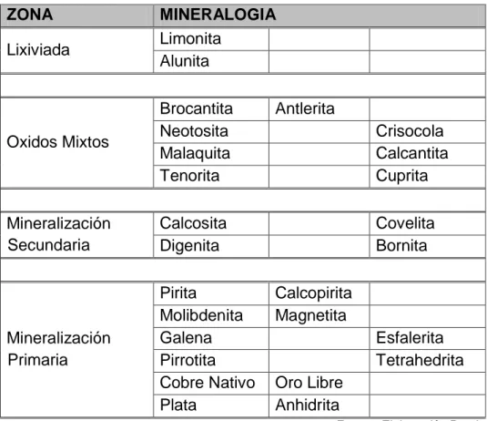 TABLA Nº 3: Mineralización de Cerro Verde 