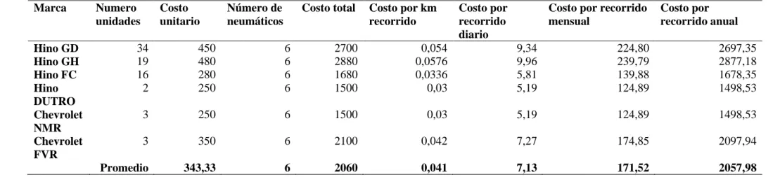 Tabla 5-3: Costo Neumáticos 