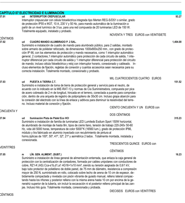CUADRO DE PRECIOS 1 