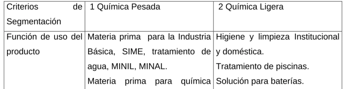 Tabla 2.2.    Segmentación estratégica 