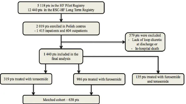 Figure 1 shows the flow chart of patient enrollment in the study. Data on 1-year survival, 1-year  survival or readmission for decompensated HF, and NYHA functional class change were available  for 1381 (95.9%), 1255 (87.2%) and 1162 (80.7%) of the 1440 pa