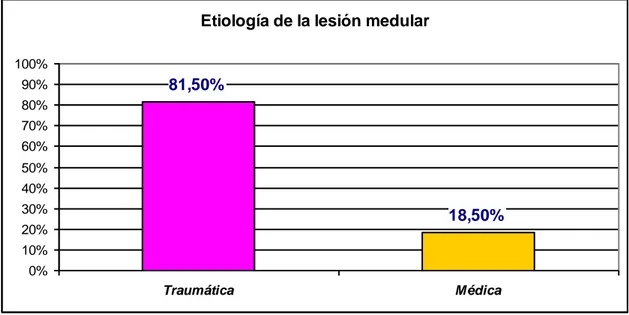 Ilustración  6.  Etiología  de  la  lesión  medular  por  causa  traumática  y  causa  médica
