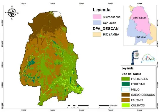 Figura 1-3: Mapa de usos de suelo de la Microcuenca del Rio Chimborazo 