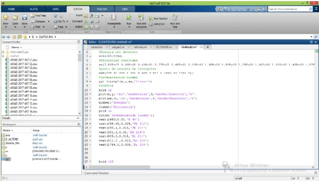 Figura 4-2: Código de la Curva por interpolación lineal en Matlab.