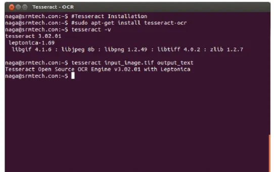 Figura 5.2.2.1: motor OCR Tesseract funcionando en una ventana de comandos  de una distribución Linux 