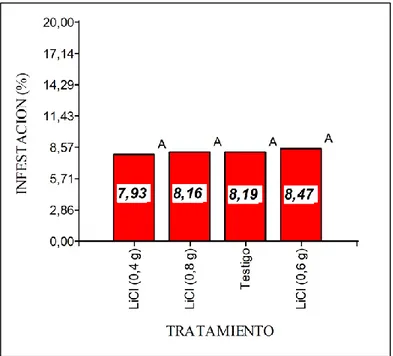 Gráfico 4-3. Porcentaje de infestación de varroa  pre-aplicación a los tratamientos 