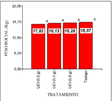 Gráfico 13-3.  Peso de las colmenas pre-aplicación a los tratamientos 