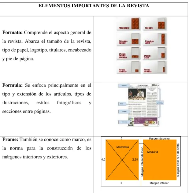 Tabla 5-1 Elementos importantes de la revista  