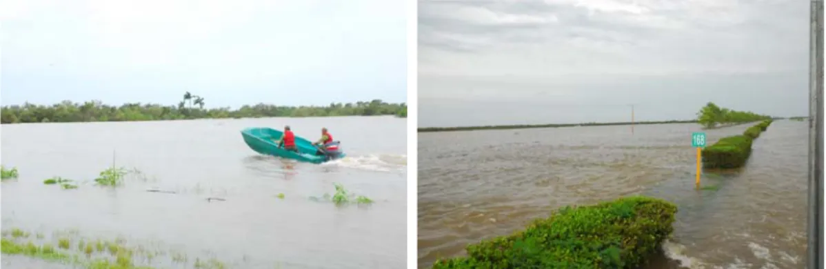 Fig. 2.4. Inundaciones por intensas lluvias en la Autopista Nacional, Aguada de Pasajeros  (Barcia et al., 2008) 