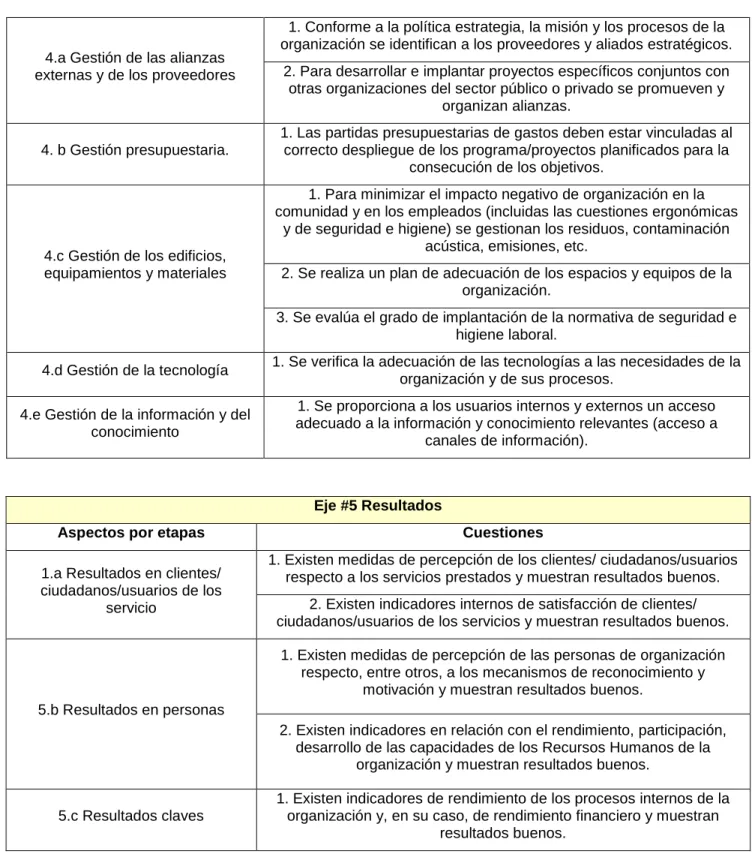 Tabla 2: Aspectos y cuestiones que componen cada eje. 